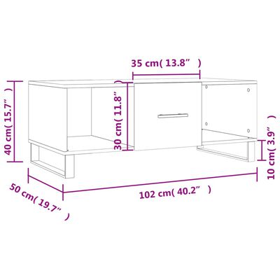 vidaXL Salontafel 102x50x40 cm bewerkt hout grijs sonoma eikenkleurig