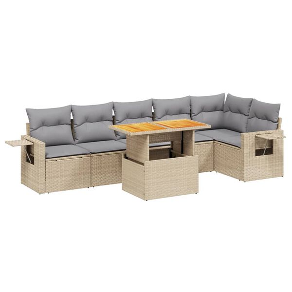 vidaXL 7-delige Loungeset met kussens poly rattan beige