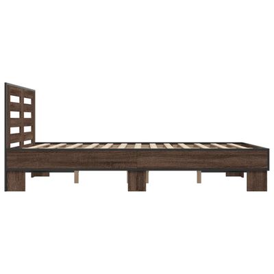 vidaXL Bedframe bewerkt hout metaal bruin eikenkleur 140x200 cm