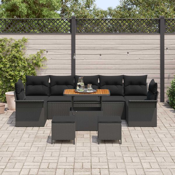 vidaXL Tuin Sofa Set met kussen met opslag met kussen 10 pcs Zwart