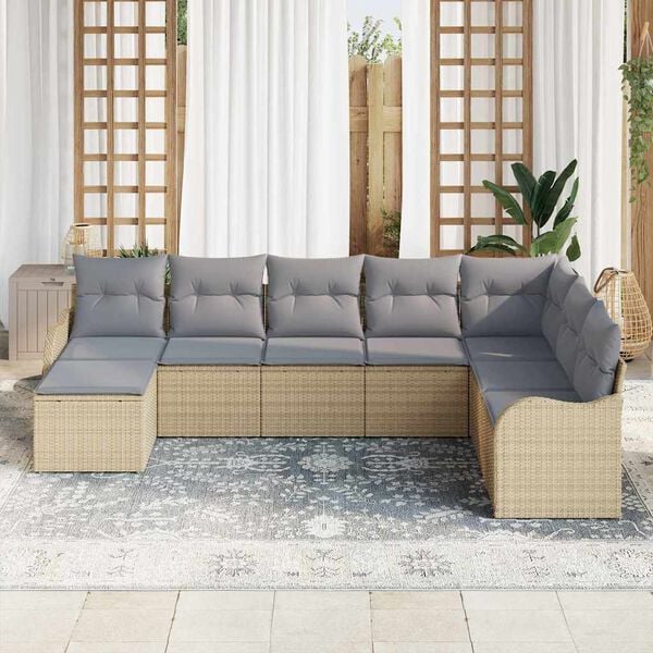 vidaXL Tuin Sofa Set met kussen 8 pcs beige en lichtgrijs Poly riet