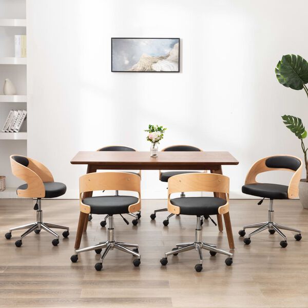 vidaXL Eetkamerstoelen draaibaar 6 st gebogen hout en kunstleer zwart