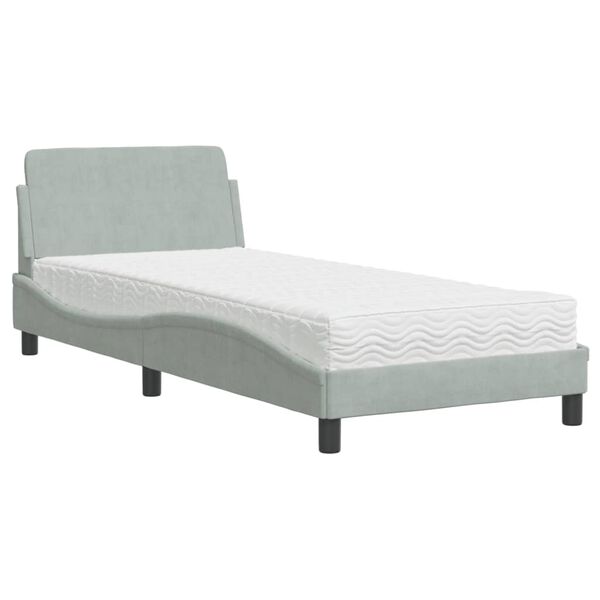 vidaXL Bed met matras "Dover" fluweel lichtgrijs 90x190 cm