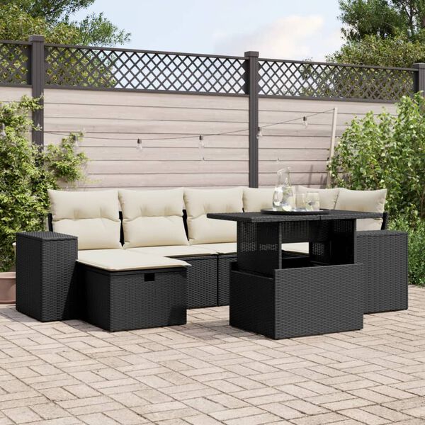 vidaXL 7-delige Loungeset met kussens poly rattan zwart