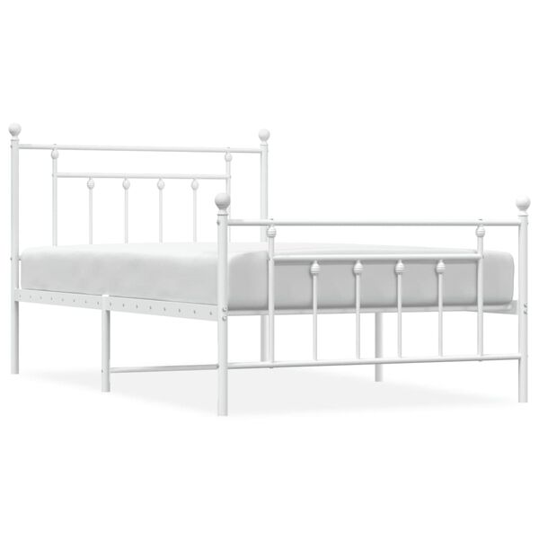 vidaXL Bedframe met hoofd- en voeteneinde metaal wit 107x203 cm