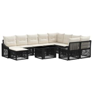 vidaXL Tuinbankenset 11 st Zwart en Cream Wit poly rattan