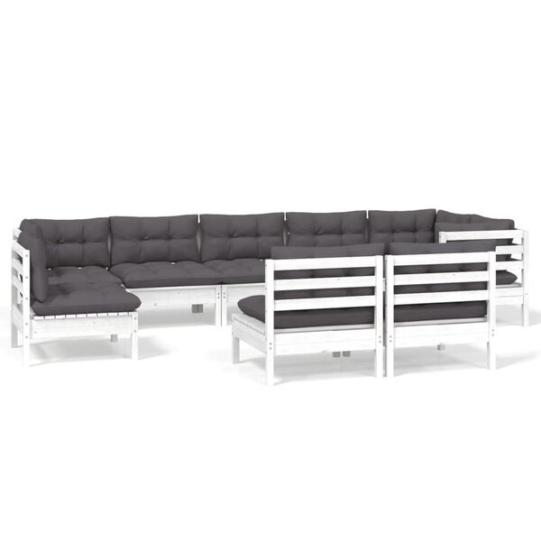 vidaXL 9-delige Loungeset met kussens massief grenenhout wit