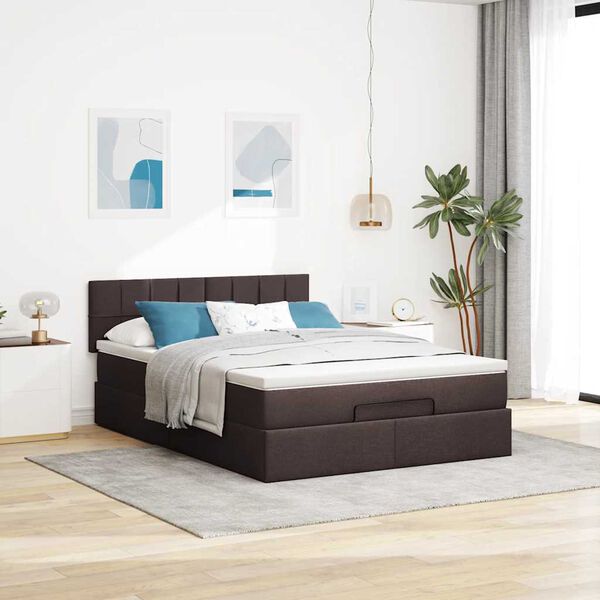 vidaXL Ottoman bed met matras 140x200cm stof donkerbruin