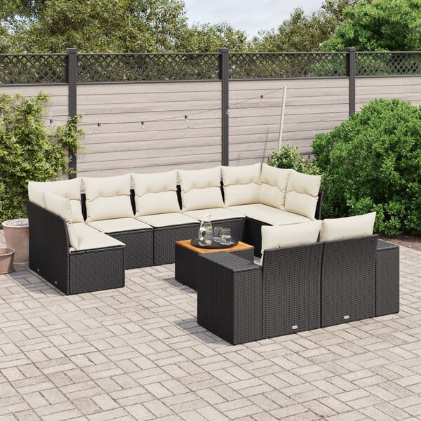 vidaXL 10-delige Loungeset met kussens poly rattan zwart