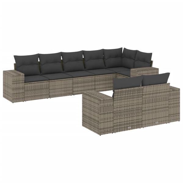 vidaXL 8-delige Loungeset met kussens poly rattan grijs