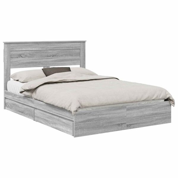vidaXL Opslag bed met lade Grijs Sonoma 150 x 200 cm Bewerkt hout