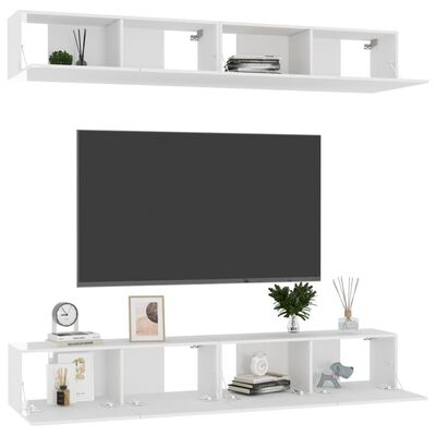 vidaXL Tv-meubelen 4 st 100x30x30 cm bewerkt hout hoogglans wit