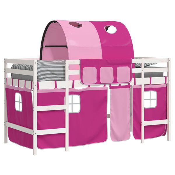 vidaXL Kinderhoogslaper met tunnel 80x200 cm massief grenenhout roze