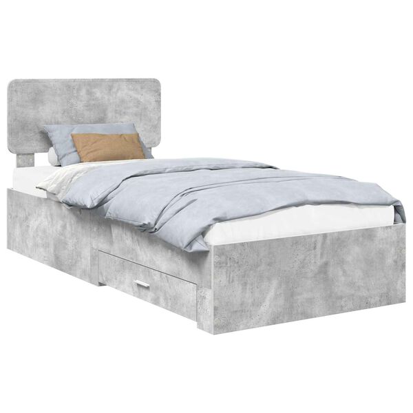 vidaXL Bedframe met hoofdeinde Beton Grijs 75 x 190 cm Bewerkt hout