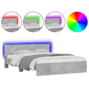 vidaXL Bedframe met hoofdeinde en LED betongrijs 150x200 cm