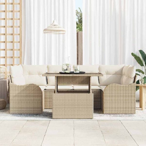 vidaXL Tuin Sofa Set met kussen 7 pcs Beige Poly riet