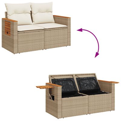 vidaXL 11-delige Tuinset met kussens poly rattan beige