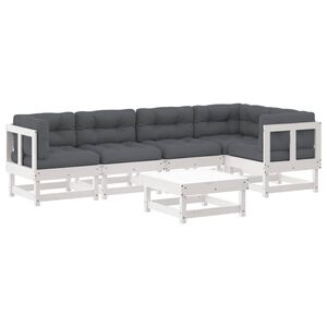 vidaXL 6-delige Loungeset met kussens massief hout wit