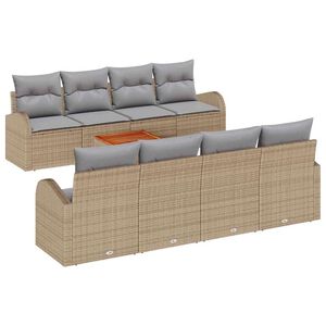 vidaXL Tuinbankenset met kussen 9 pcs Beige poly rattan