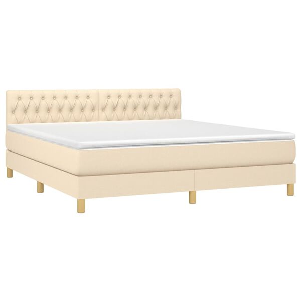 vidaXL Boxspring met matras en LED stof cr&egrave;mekleurig 180x200 cm