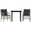 vidaXL 3-delige Bistroset met kussens poly rattan lichtgrijs