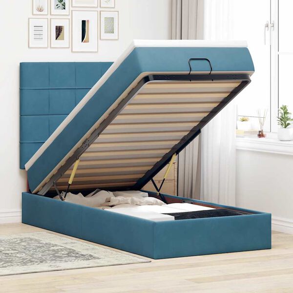 vidaXL Ottoman bed met matrassen 90x190cm fluweel donkerblauw