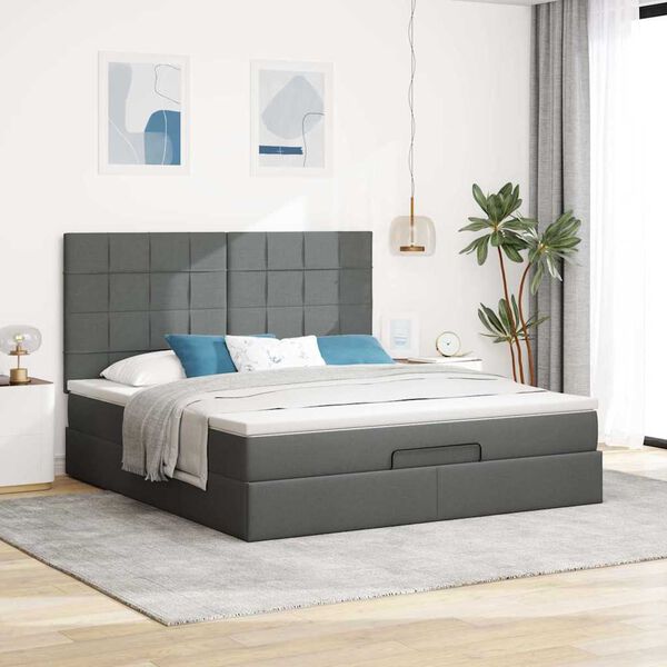 vidaXL Ottoman bed met matras en LED's 180x200cm stof donkergrijs