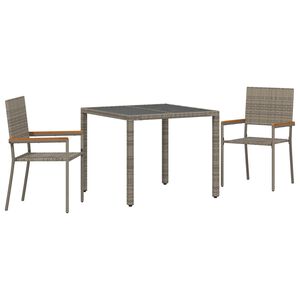 vidaXL Tuin eettafelset 3 pcs Grijs poly rattan