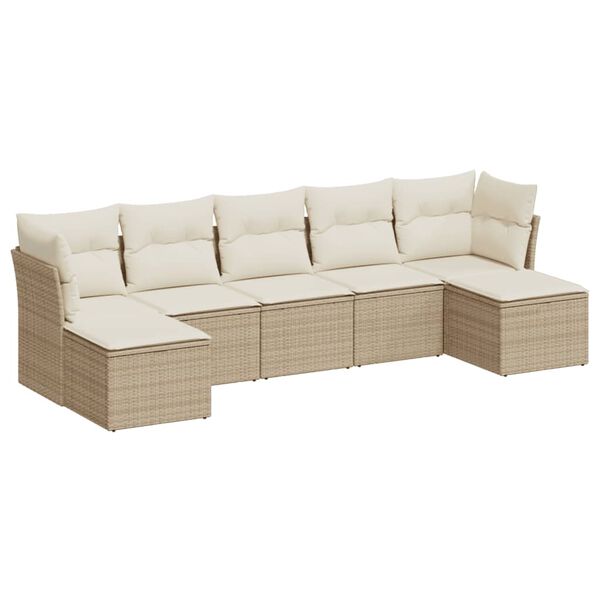 vidaXL 7-delige Loungeset met kussens poly rattan beige