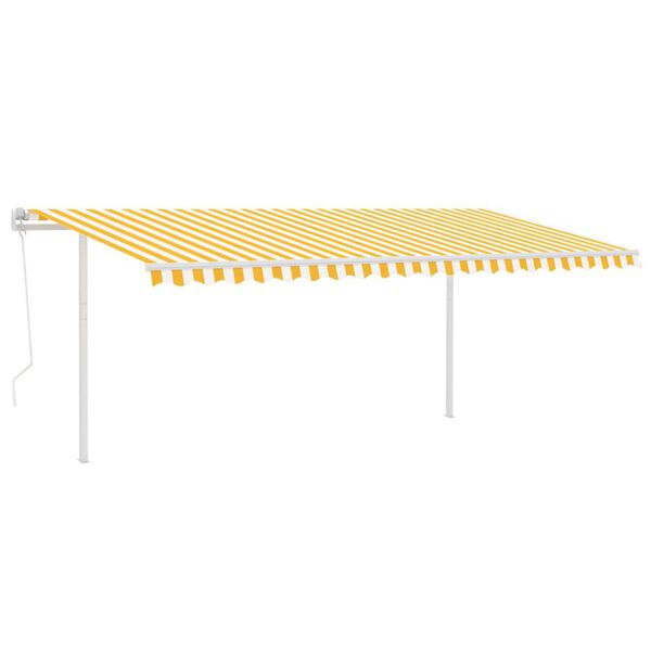 vidaXL Luifel automatisch uittrekbaar met palen 5x3 m geel en wit
