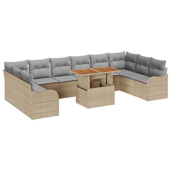 vidaXL Tuin Sofa Set met opslag 11 pcs Beige Poly riet