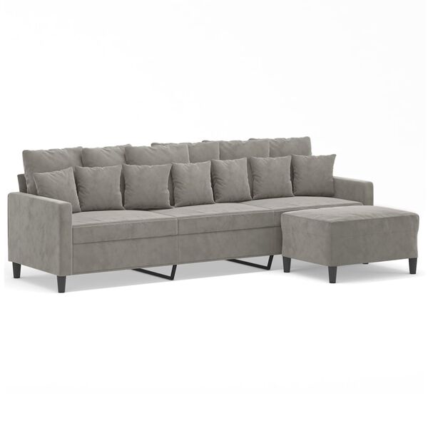 vidaXL Driezitsbank met voetenbank 210 cm fluweel lichtgrijs