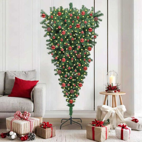 vidaXL Understeboven Kunstkerstboom met Ballen Set Groen 180 cm PVC