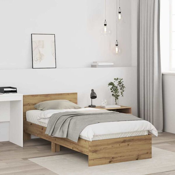 vidaXL Bedframe met hoofdeinde Artisan Eiken 90 x 190 cm Bewerkt hout