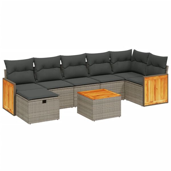 vidaXL 8-delige Loungeset met kussens poly rattan grijs