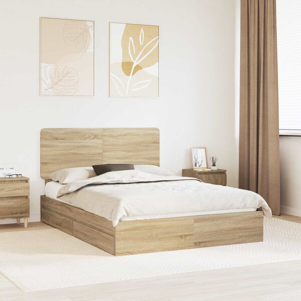 vidaXL Opslag bed met lade Sonoma Eiken 140 x 190 cm Bewerkt hout