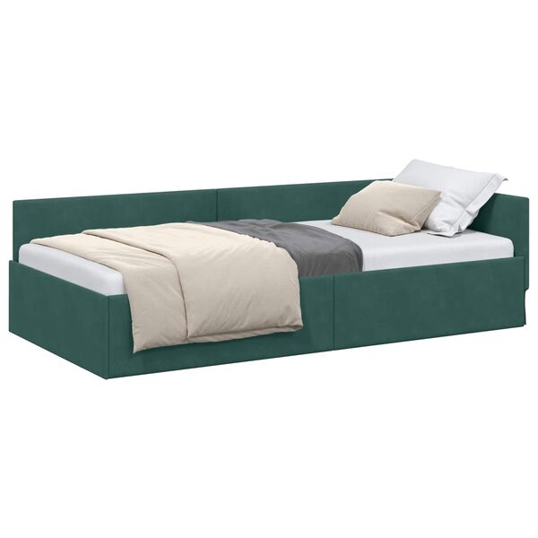 vidaXL Hoekbedframe Donkergroen 90 cm x 200 cm VelvetenPlywood