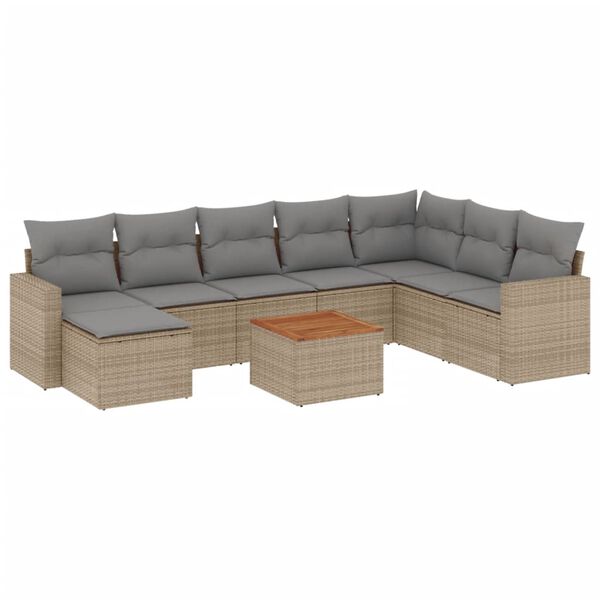 vidaXL 9-delige Loungeset met kussens poly rattan gemengd beige