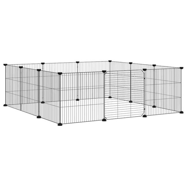 vidaXL Huisdierkooi met 12 panelen en deur, zwart 35x35 cm staal