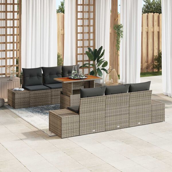 vidaXL Tuin Sofa Set met opslag 7 pcs Grijs Poly riet