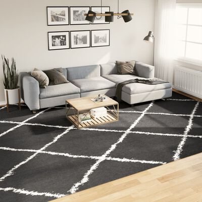 vidaXL Vloerkleed shaggy hoogpolig modern 300x400 cm zwart en crème