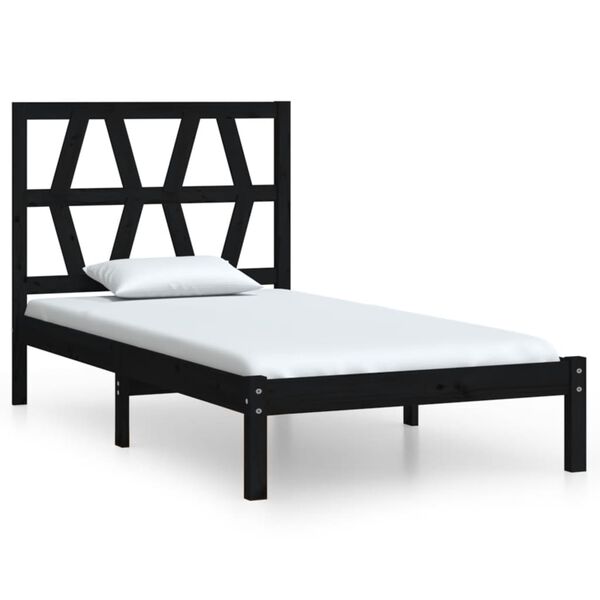 vidaXL Bedframe massief grenenhout zwart 75x190 cm