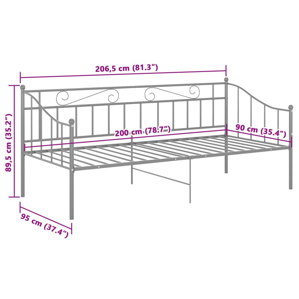 Bedframe metaal grijs 90x200 cm