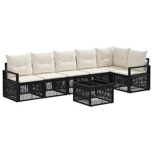 vidaXL Tuinbankenset 7 pcs Zwart poly rattan