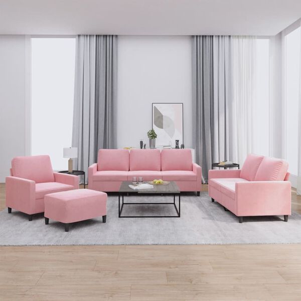 vidaXL 4-delige Loungeset met kussens fluweel roze
