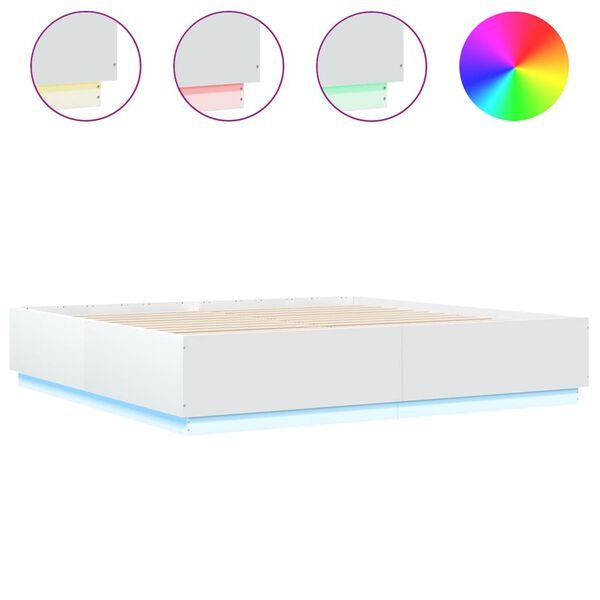 vidaXL Bedframe met LED-verlichting bewerkt hout wit 200x200 cm
