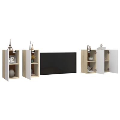 vidaXL Tv-meubelen 4 st 30,5x30x60 cm spaanplaat wit sonoma eikenkleur