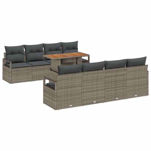vidaXL Tuin Sofa Set met kussen met kussen 9 pcs Grijs en Bruin