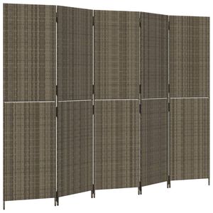 vidaXL Kamerscherm 5 panelen poly rattan grijs