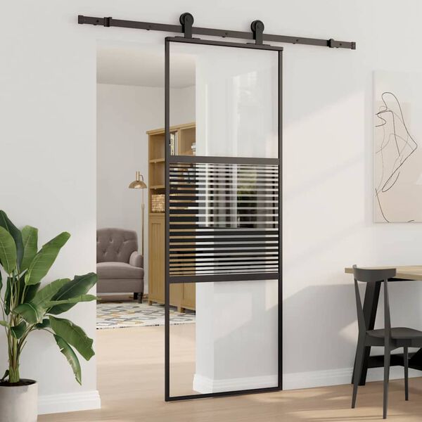 vidaXL Schuifdeur Zwart 76 x 205 cm Gehard glas en Aluminium